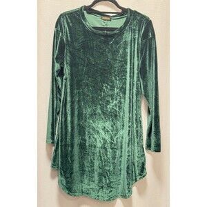 Reborn Women's XL Emerald Green Crushed Velvet Dress Tunic W/ Pockets L Sleeve
